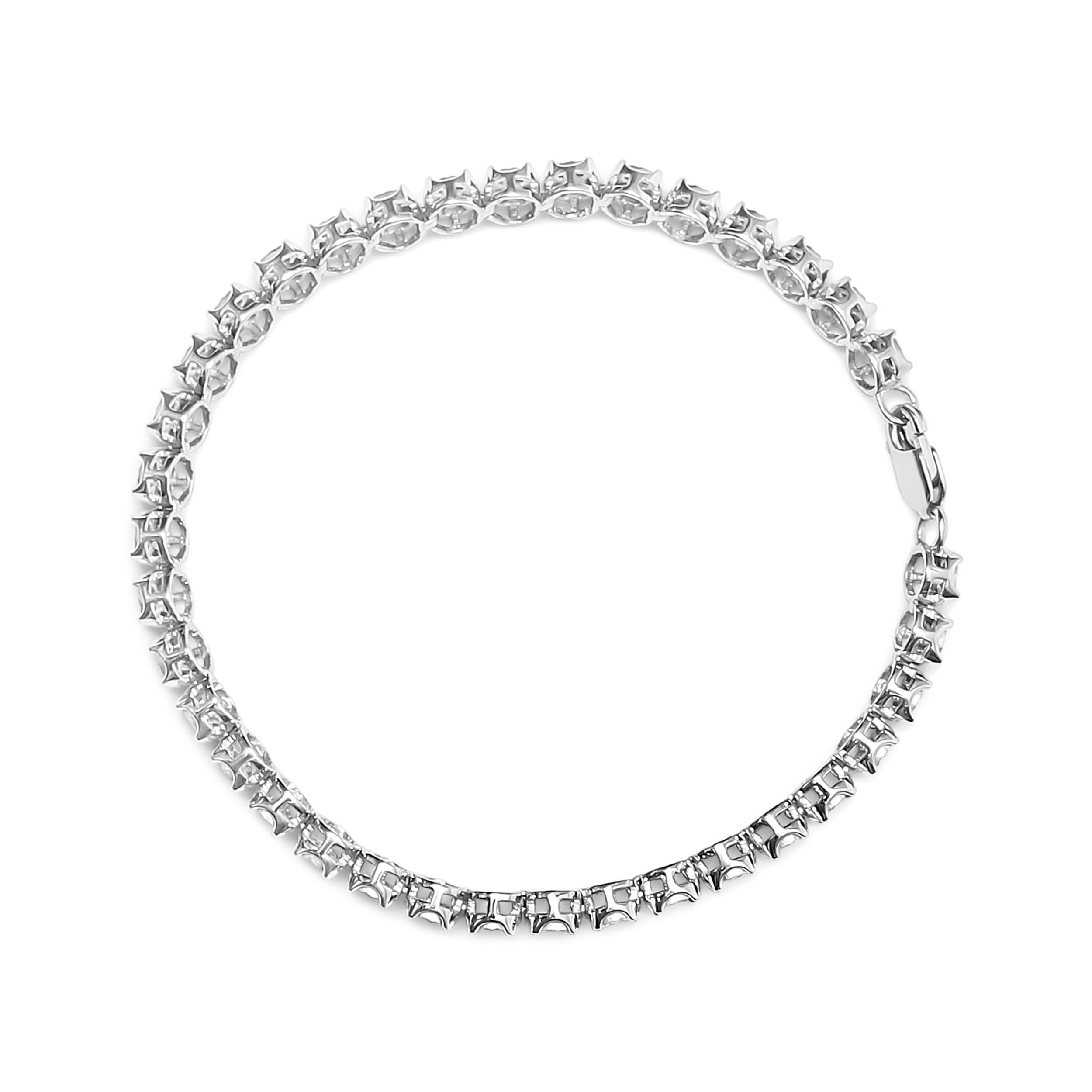 Modern .925 Sterling Silver 1/10 Cttw Miracle Set Diamond and Bead Link Tennis Bracelet For Sale
