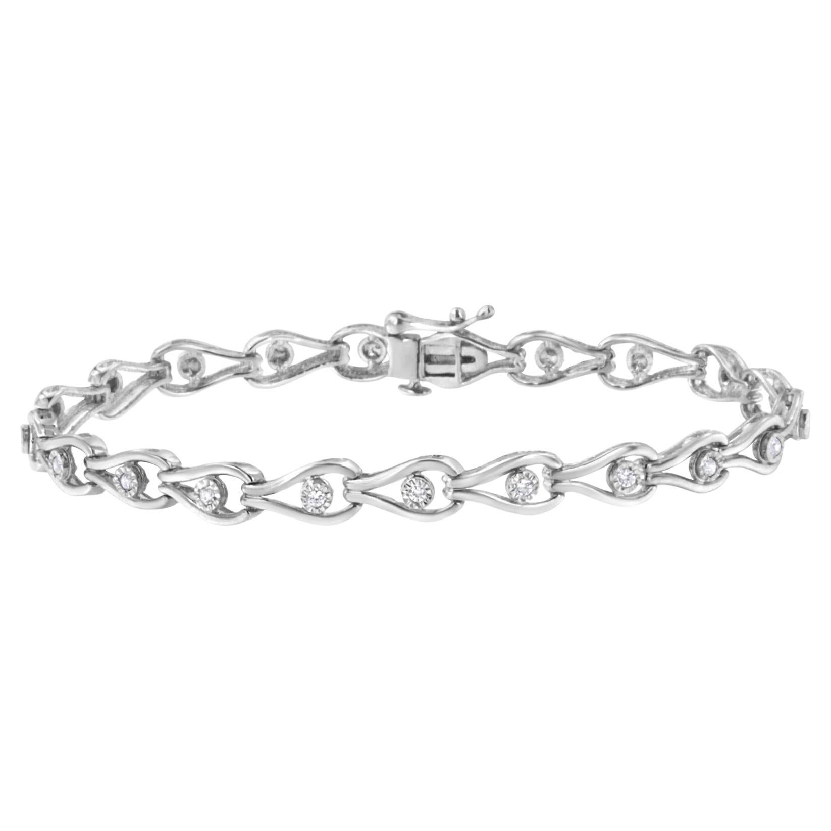 .925 Sterling Silver 1/10 Cttw Miracle-Set Diamond Pear Shape Link Bracelet