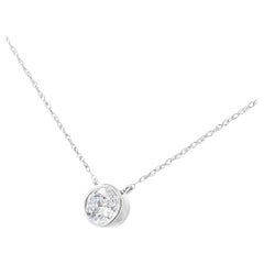 .925 Sterling Silver 1/10 Cttw Round-Cut Diamond Bezel 18" Pendant Necklace