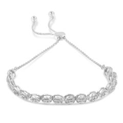 .925 Plata de Ley 1/10 Cttw Diamante Redondo Bolo Pulsera