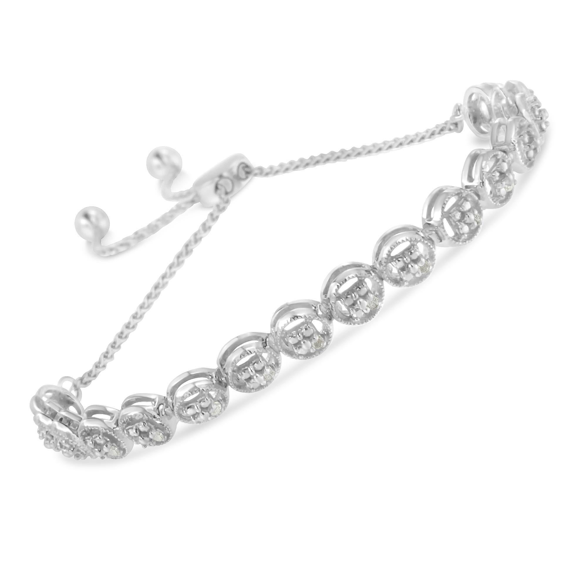 Moderno Bracciale Bolo in argento 925 con diamanti rotondi da 1/10 Cttw in vendita