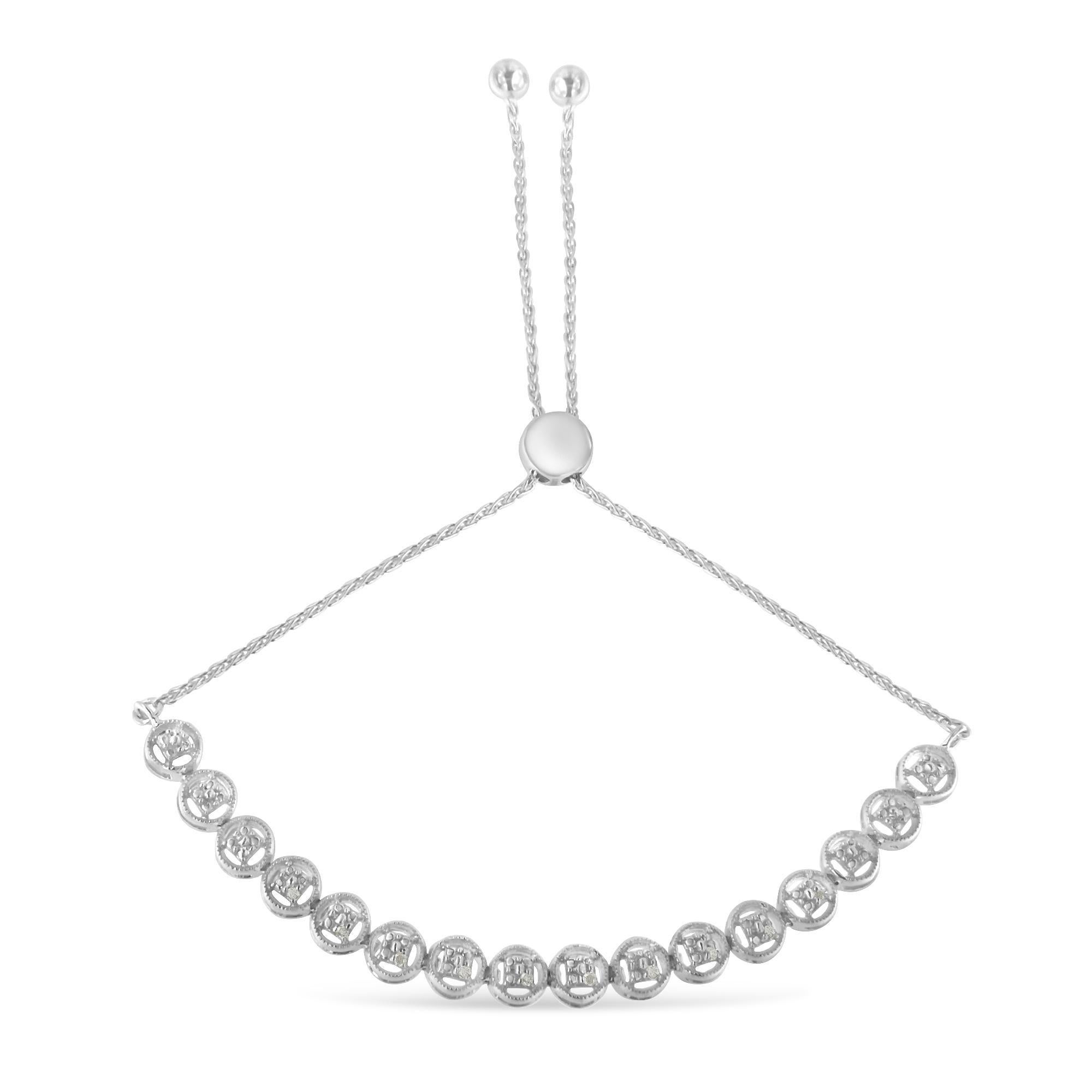 Taglio rotondo Bracciale Bolo in argento 925 con diamanti rotondi da 1/10 Cttw in vendita