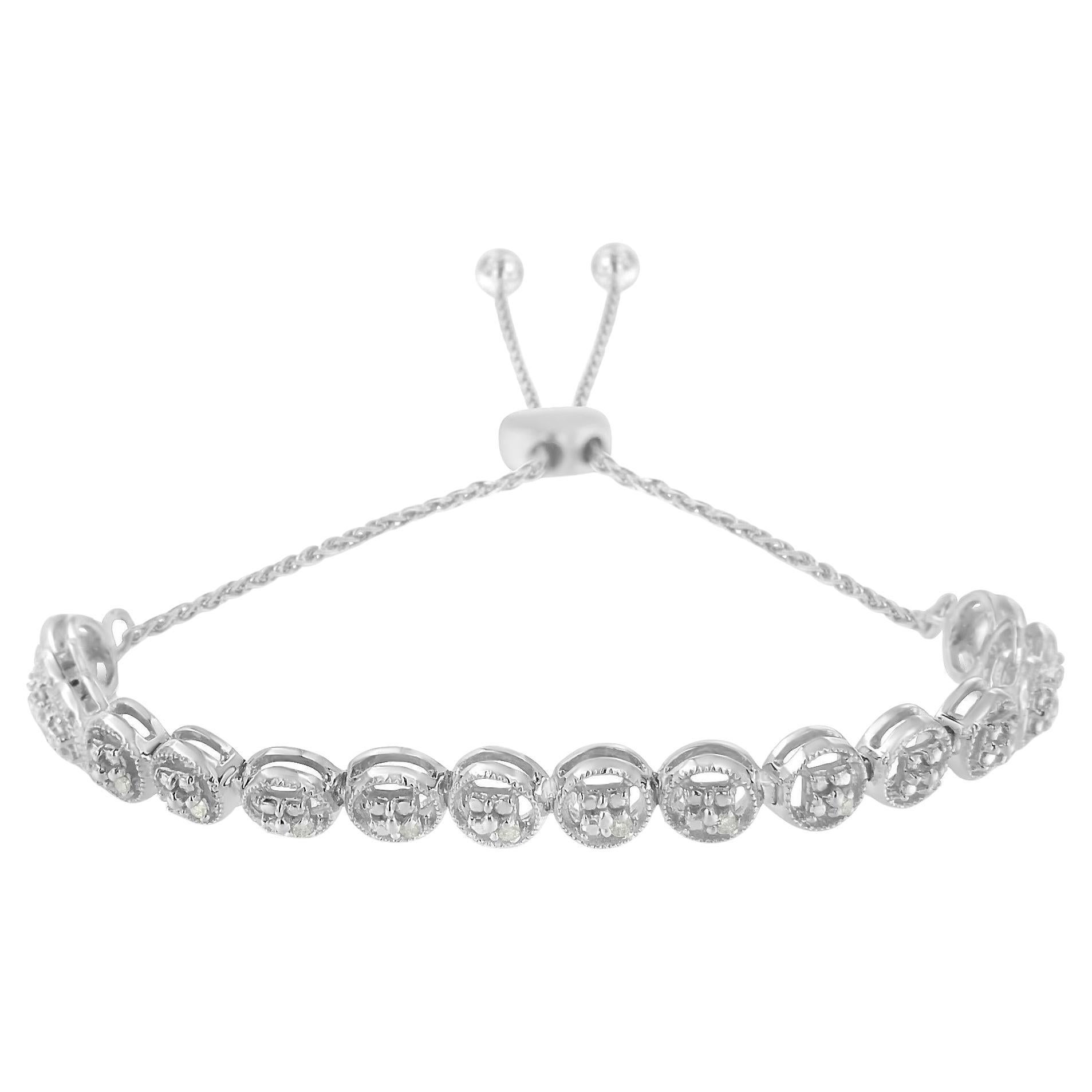 .925 Plata de Ley 1/10 Cttw Diamante Redondo Bolo Pulsera