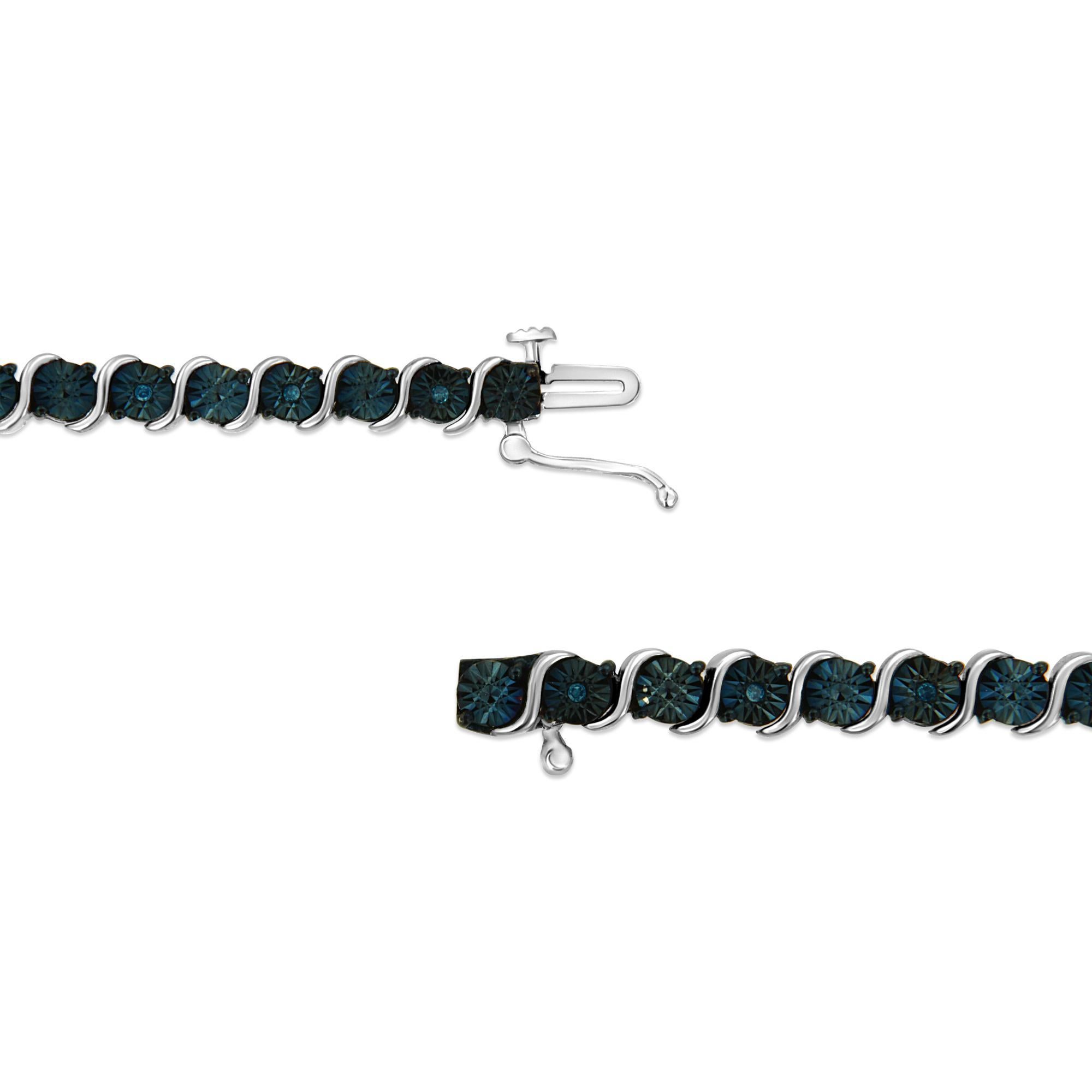 .925 Plata de Ley 1/10 Cttw Diamante Tratada Color Azul S Link Pulsera de Tenis Moderno en venta