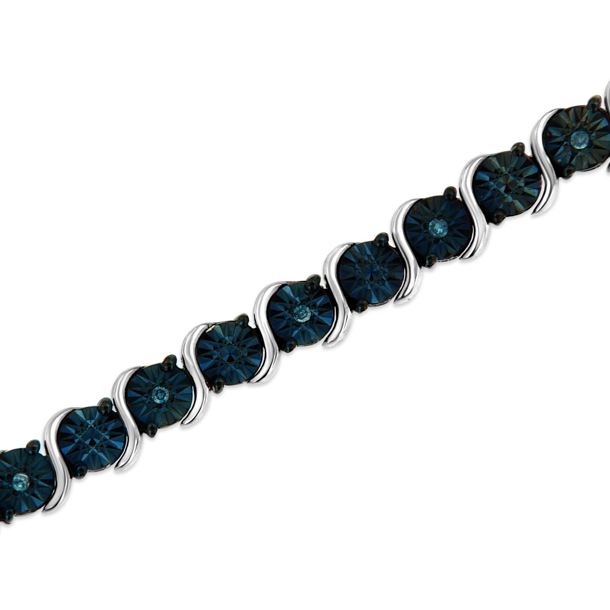 .925 Plata de Ley 1/10 Cttw Diamante Tratada Color Azul S Link Pulsera de Tenis Corte redondo en venta