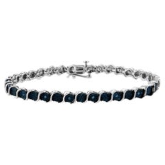 .925 Sterling Silver 1/10 Cttw Treated Blue Color Diamond S Link Tennis Bracelet