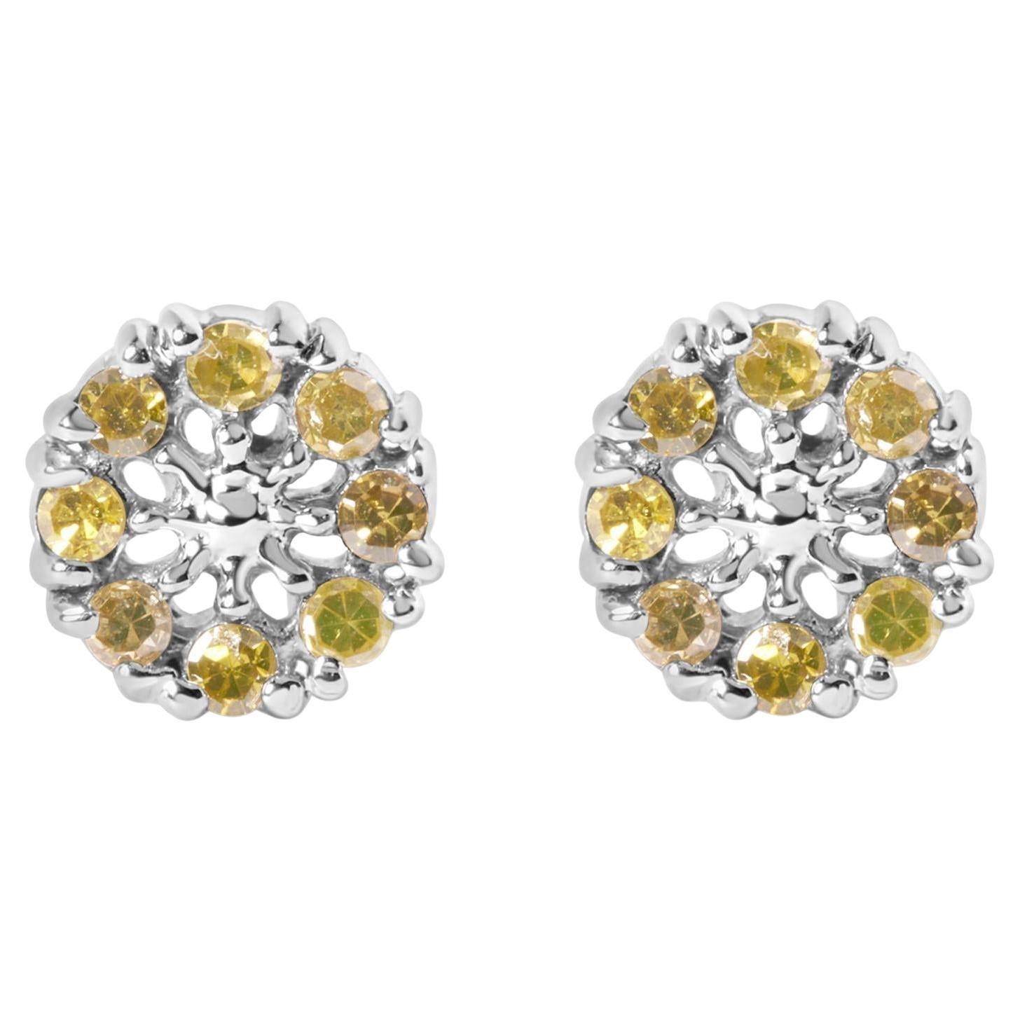 A. Silver, 925 Orecchini a grappolo con diamanti gialli da 1/10 Cttw