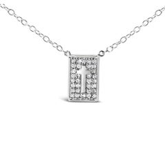 .925 Sterling Silver 1/10 Ctw Diamond Inlaid Cross Dog Tag Pendant Necklace