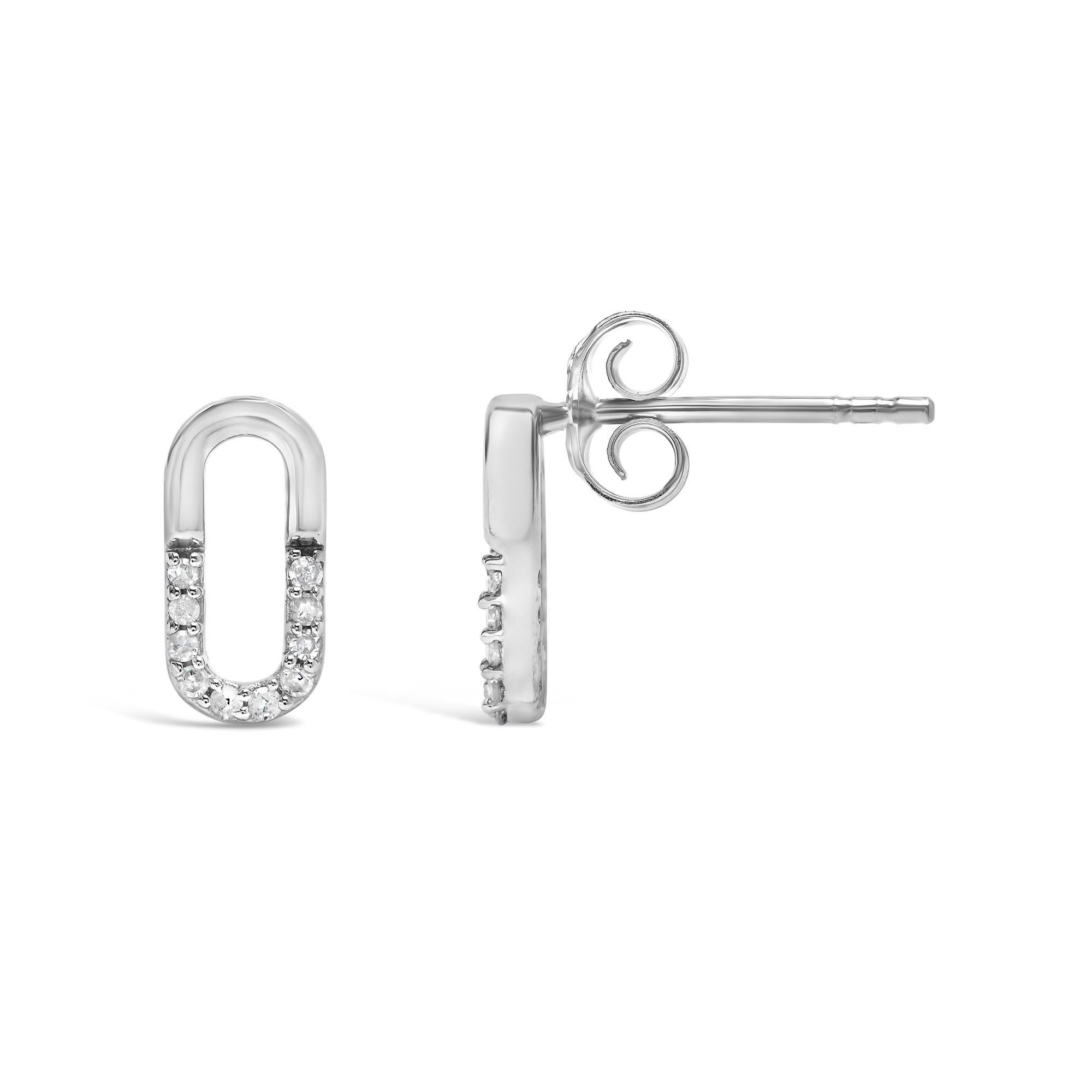 Moderne Clous d'oreilles Paperclip en argent sterling 925 avec diamants 1/10 en vente