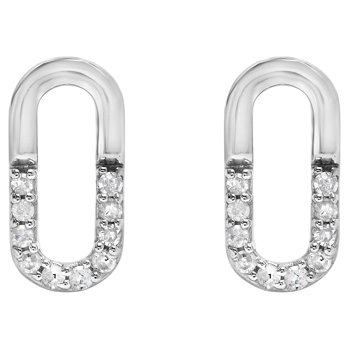 Clous d'oreilles Paperclip en argent sterling 925 avec diamants 1/10