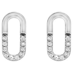 925 Sterling Silver 1/10 Diamond Diamond Paperclip Stud Earrings