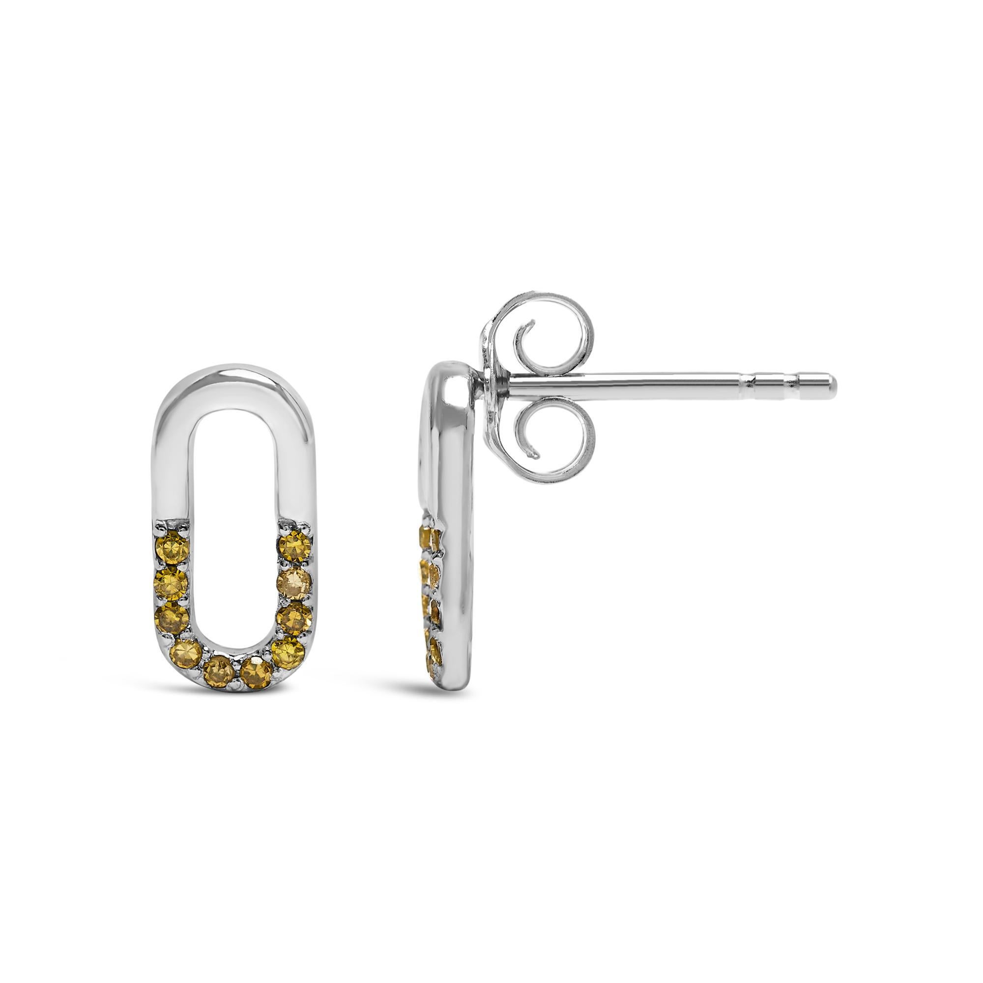Moderno Orecchini a graffetta in argento 925 con diamante giallo 1/10 trattato in vendita