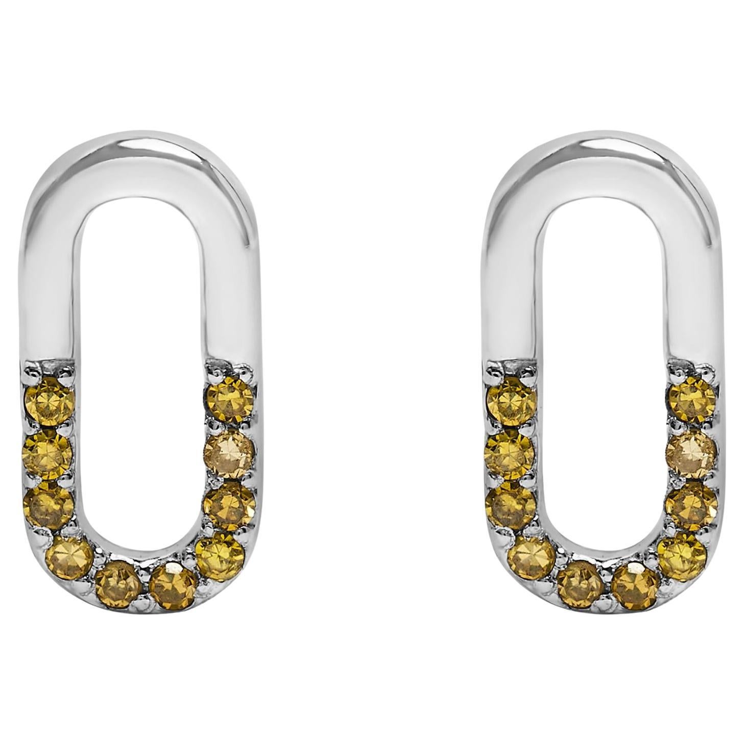 Orecchini a graffetta in argento 925 con diamante giallo 1/10 trattato