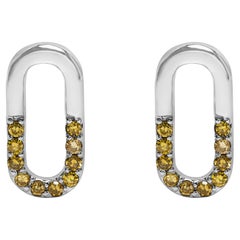 .925 Sterling Silber 1/10 gelbe behandelte Diamant-Büroklammer-Ohrstecker