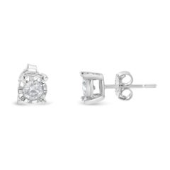 .925 Sterling Silver 1/2 Carat Brilliant Solitaire Diamond Stud Earrings