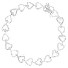 .925 Sterling Silver 1/2 Carat Diamond Alternating Heart Link Bracelet
