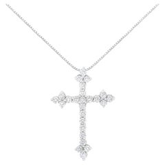 .925 Sterling Silver 1/2 Carat Diamond Bottony Cross Style Pendant Necklace