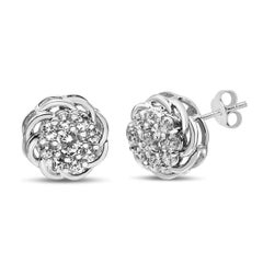 .925 Sterling Silver 1/2 Carat Diamond Cluster Openwork Floral Halo Stud Earring