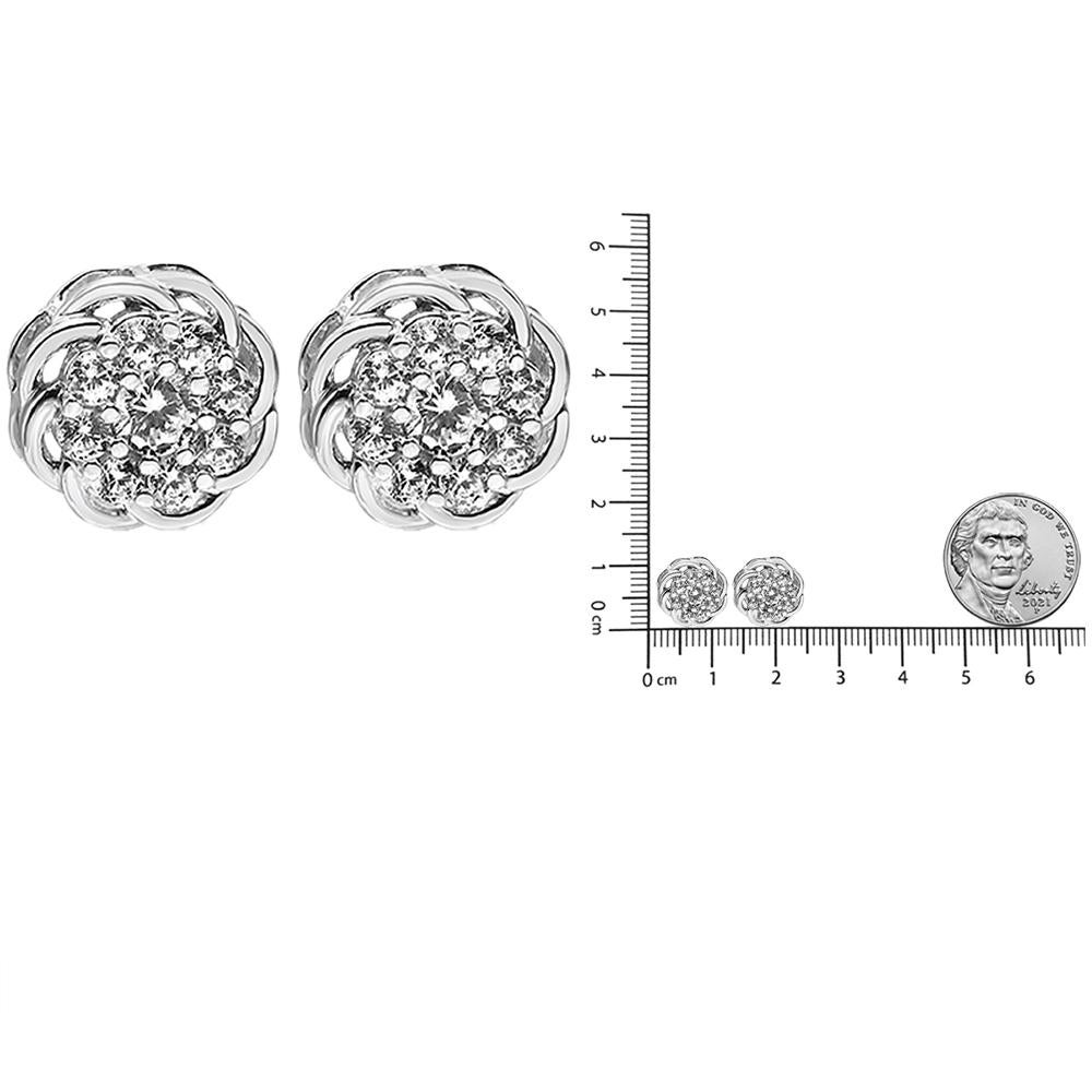 Round Cut .925 Sterling Silver 1/2 Carat Diamond Cluster Openwork Floral Halo Stud Earring For Sale