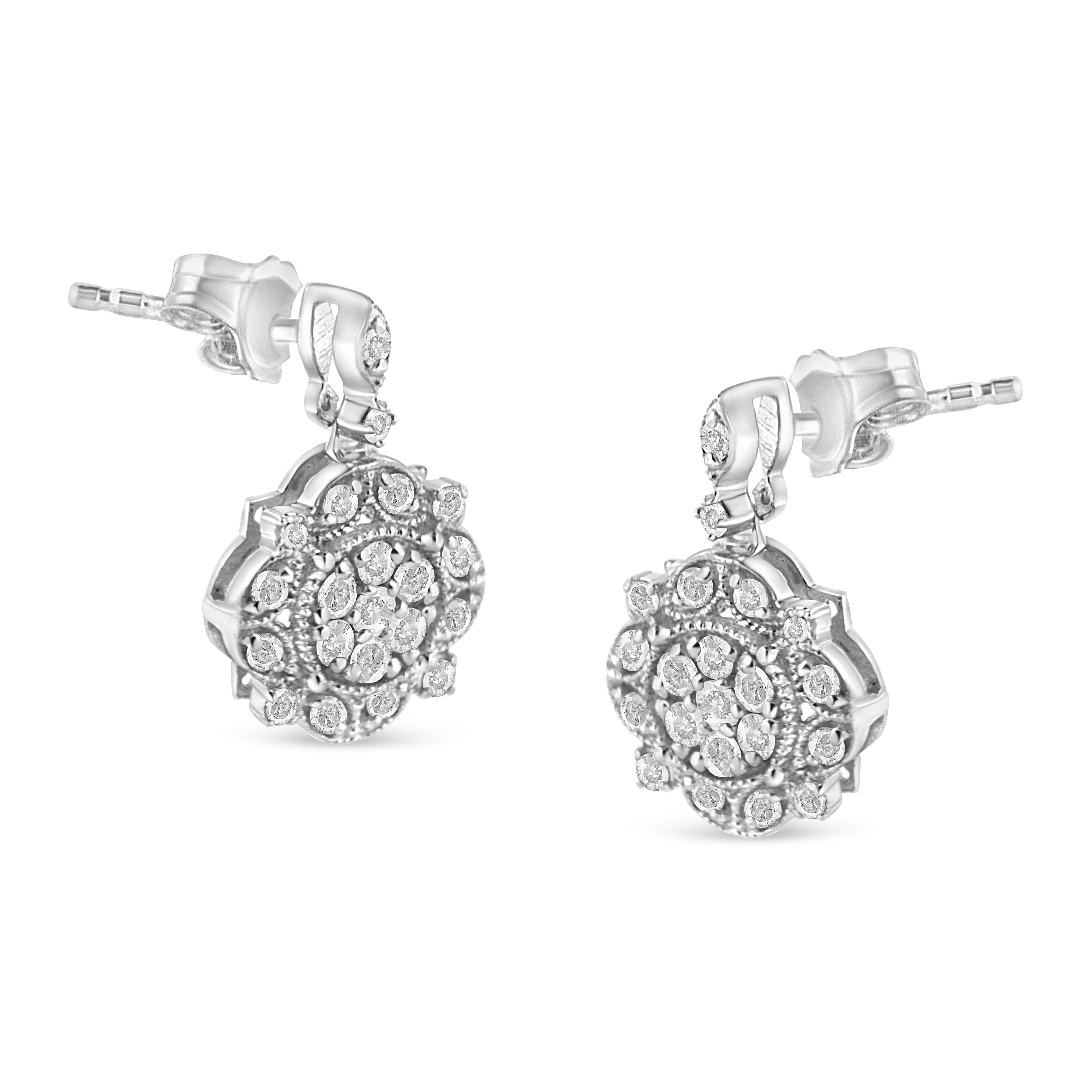 The 1/2ct TDW diamonds set on the .925 sterling silver metal in a prong design makes this a perfect piece for any function. This 4gm earring will match perfectly with all your beautiful outfits. The I2-I3 clarity diamonds makes you shine during your