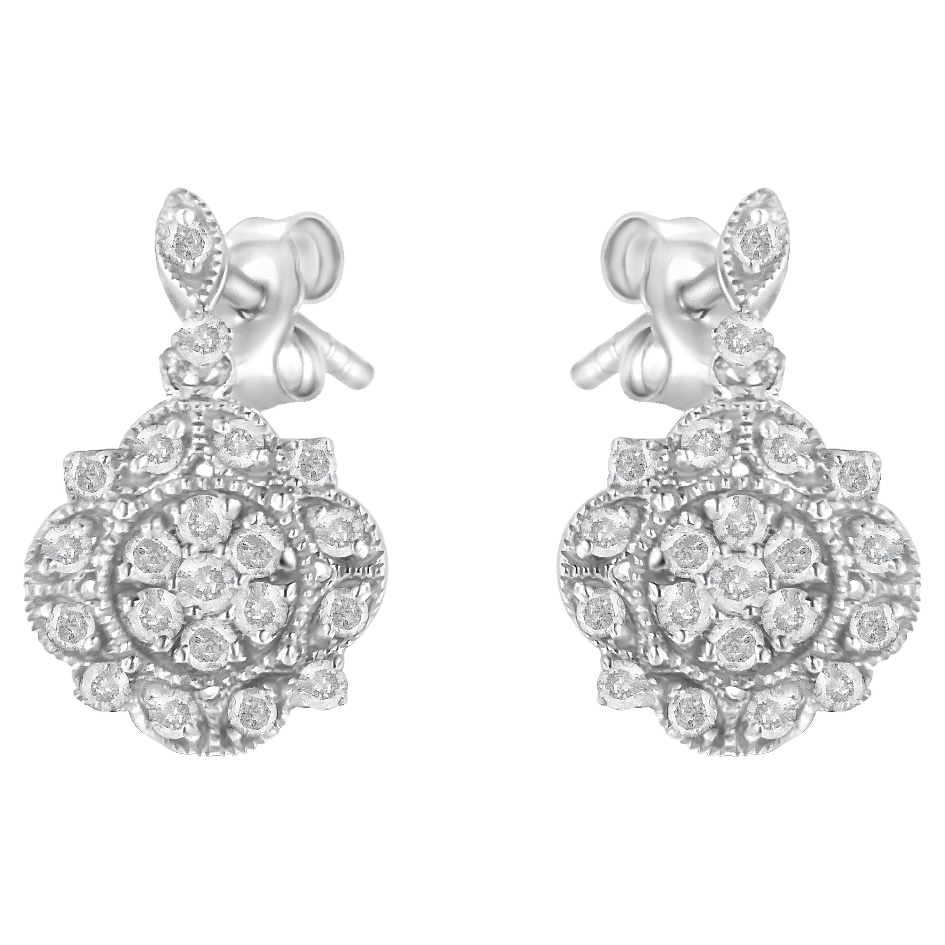 .925 Sterlingsilber 1/2 Karat Diamant-Ohrring mit Miligrain-Ohrring