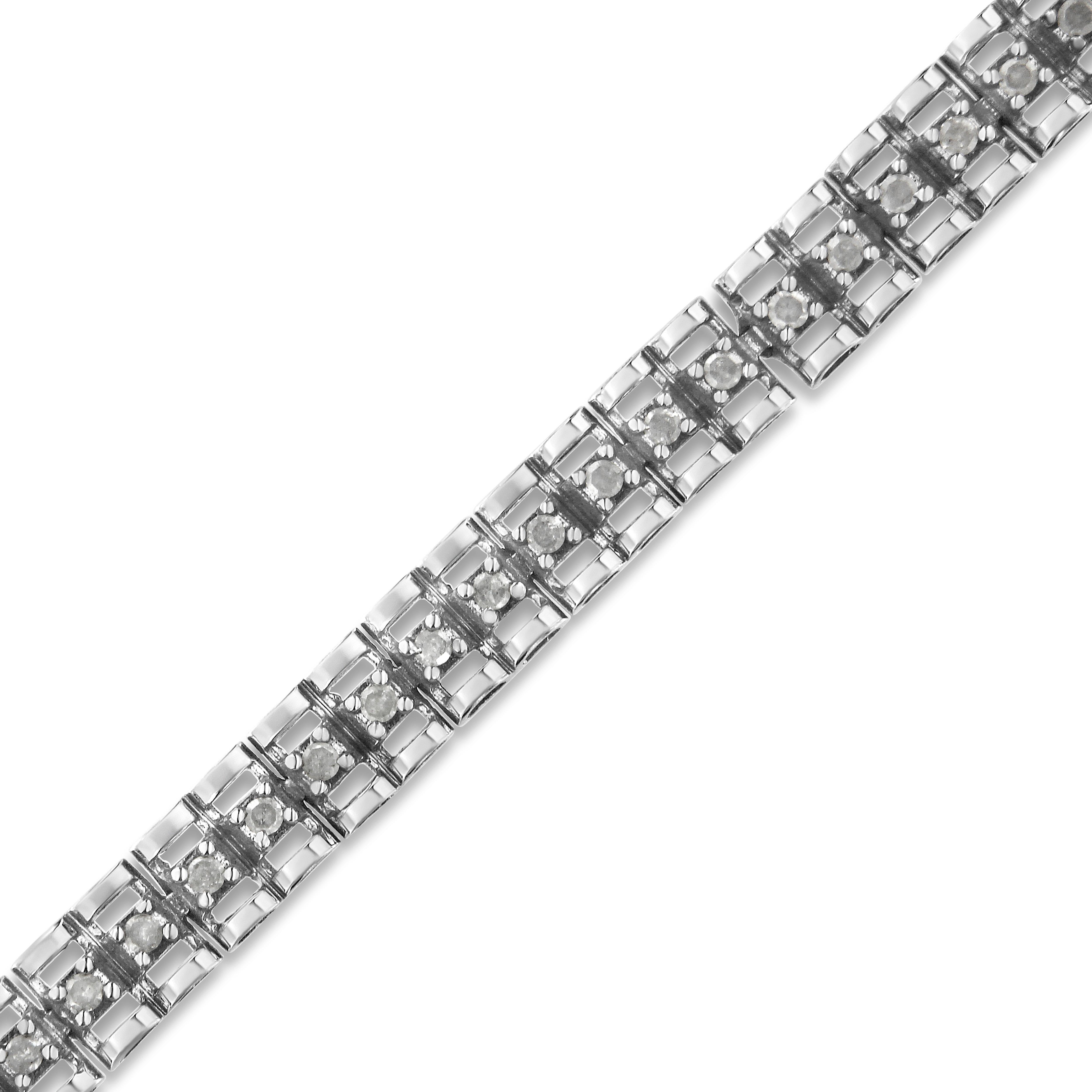 Contemporain .925 A Silver Double-Link Diamond 1/2 Carat Tennis Bracelet en vente