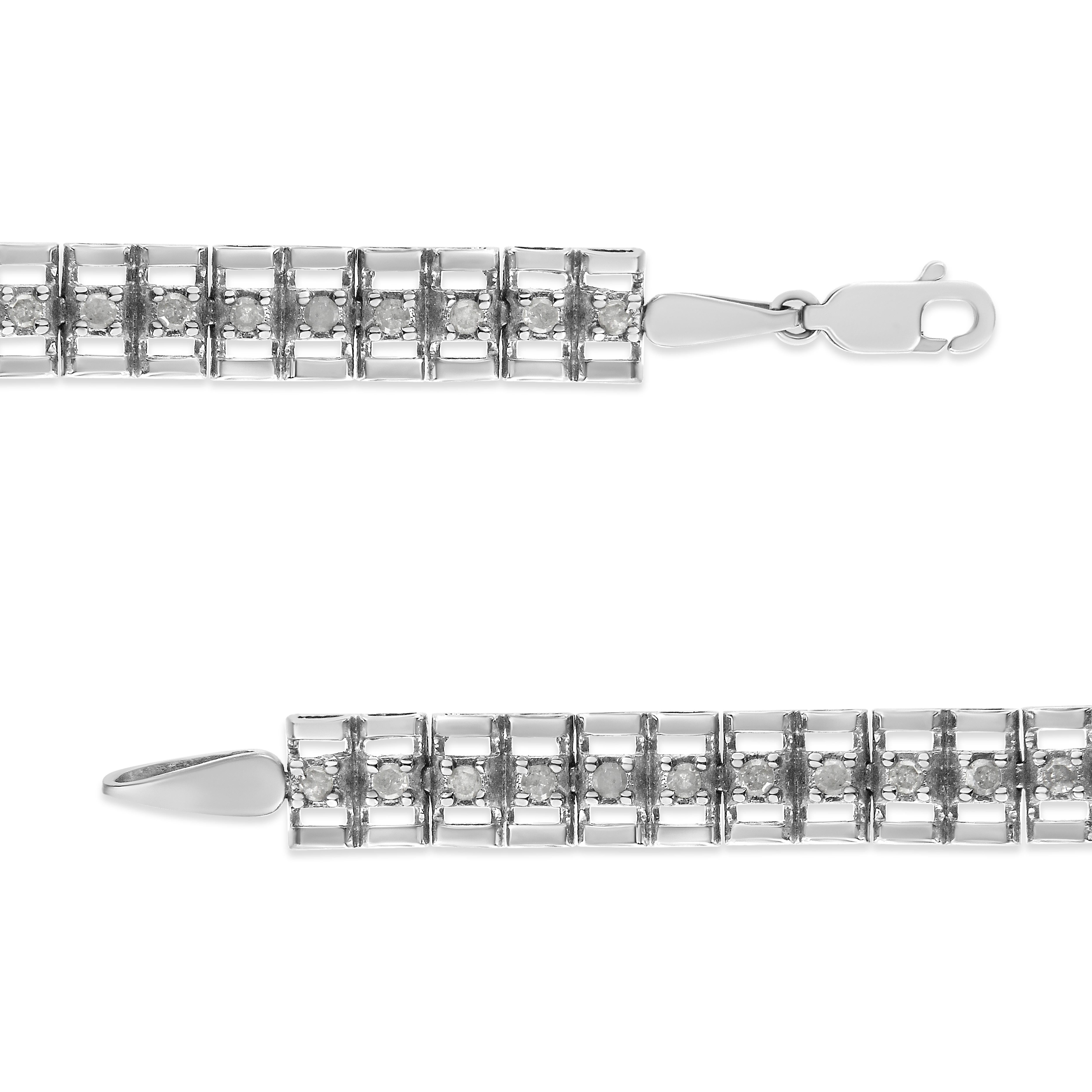 Round Cut .925 Sterling Silver 1/2 Carat Diamond Double-Link Tennis Bracelet For Sale