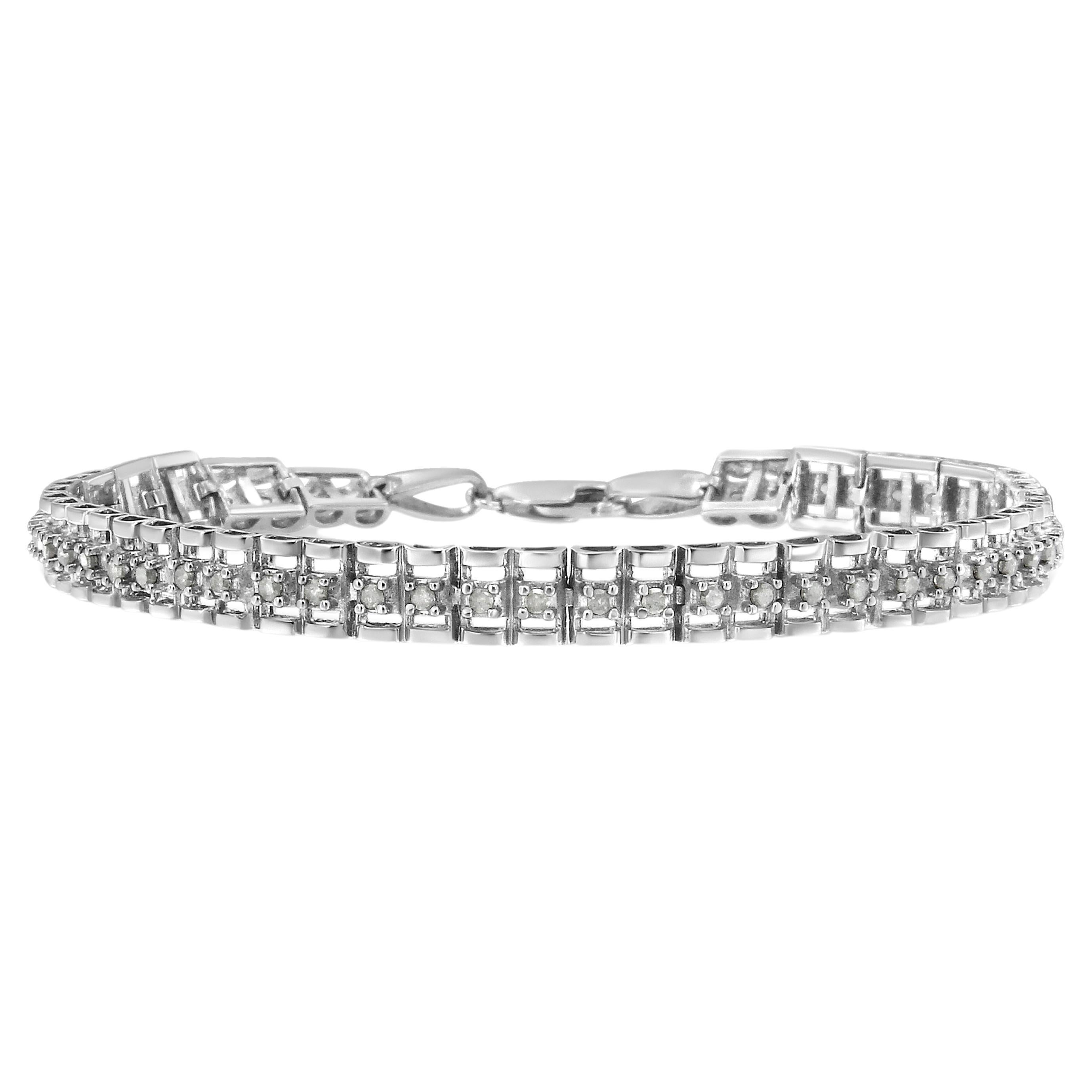 .925 A Silver Double-Link Diamond 1/2 Carat Tennis Bracelet en vente