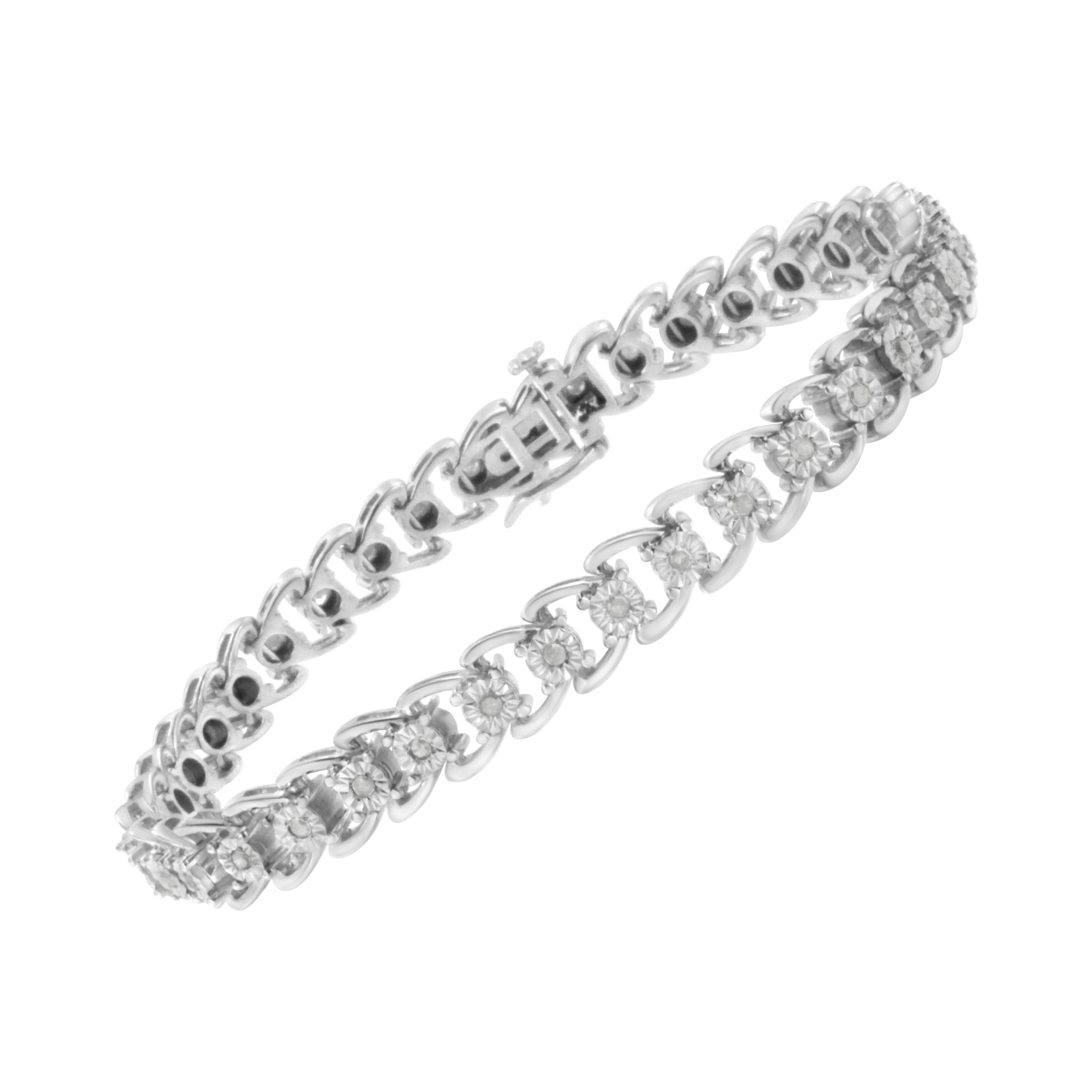 .925 Sterling Silber 1/2 Karat Diamant Double Swoosh Wave Style Tennisarmband (Zeitgenössisch) im Angebot