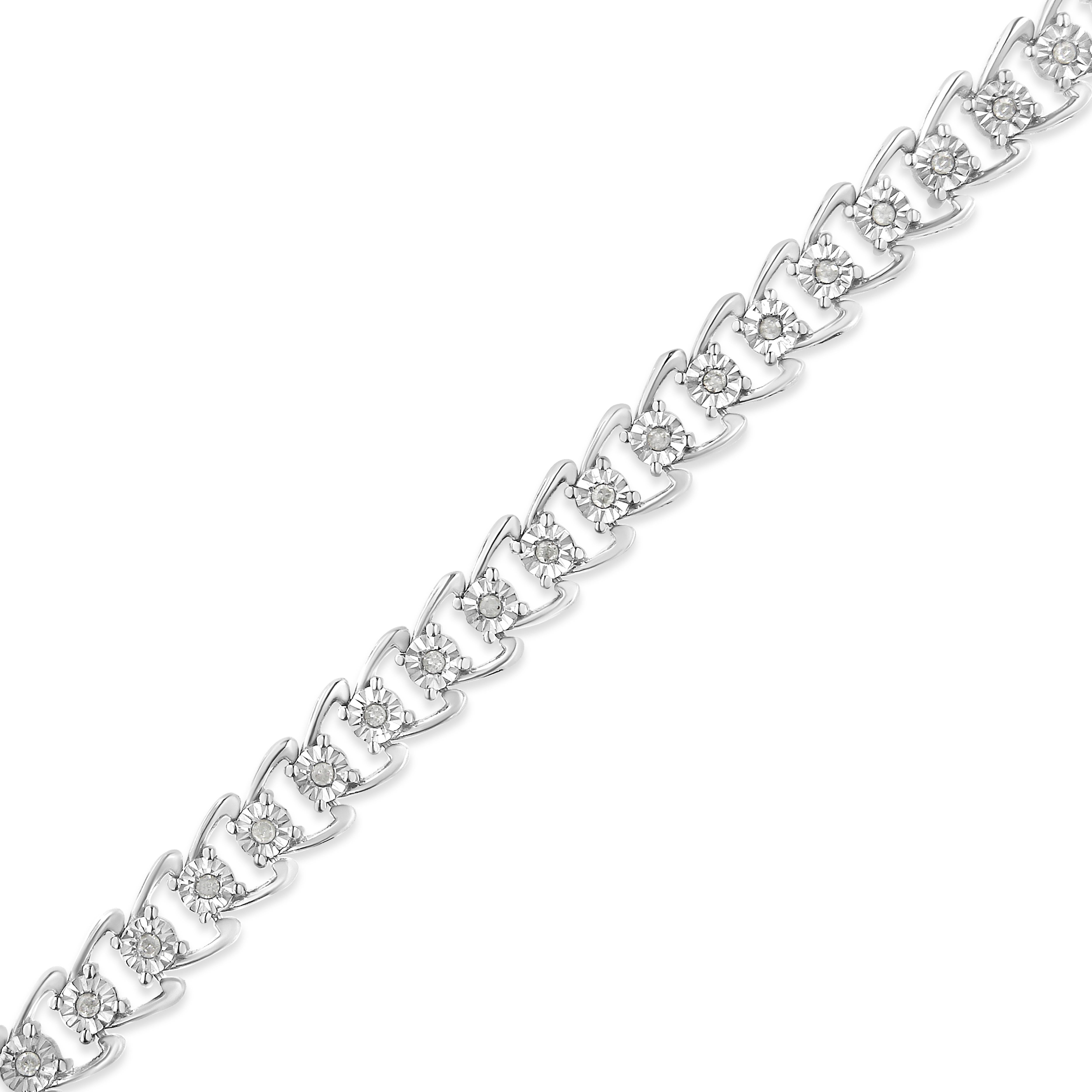 .925 Sterling Silver 1/2 Carat Diamond Double Swoosh Wave Style Tennis Bracelet In New Condition For Sale In New York, NY