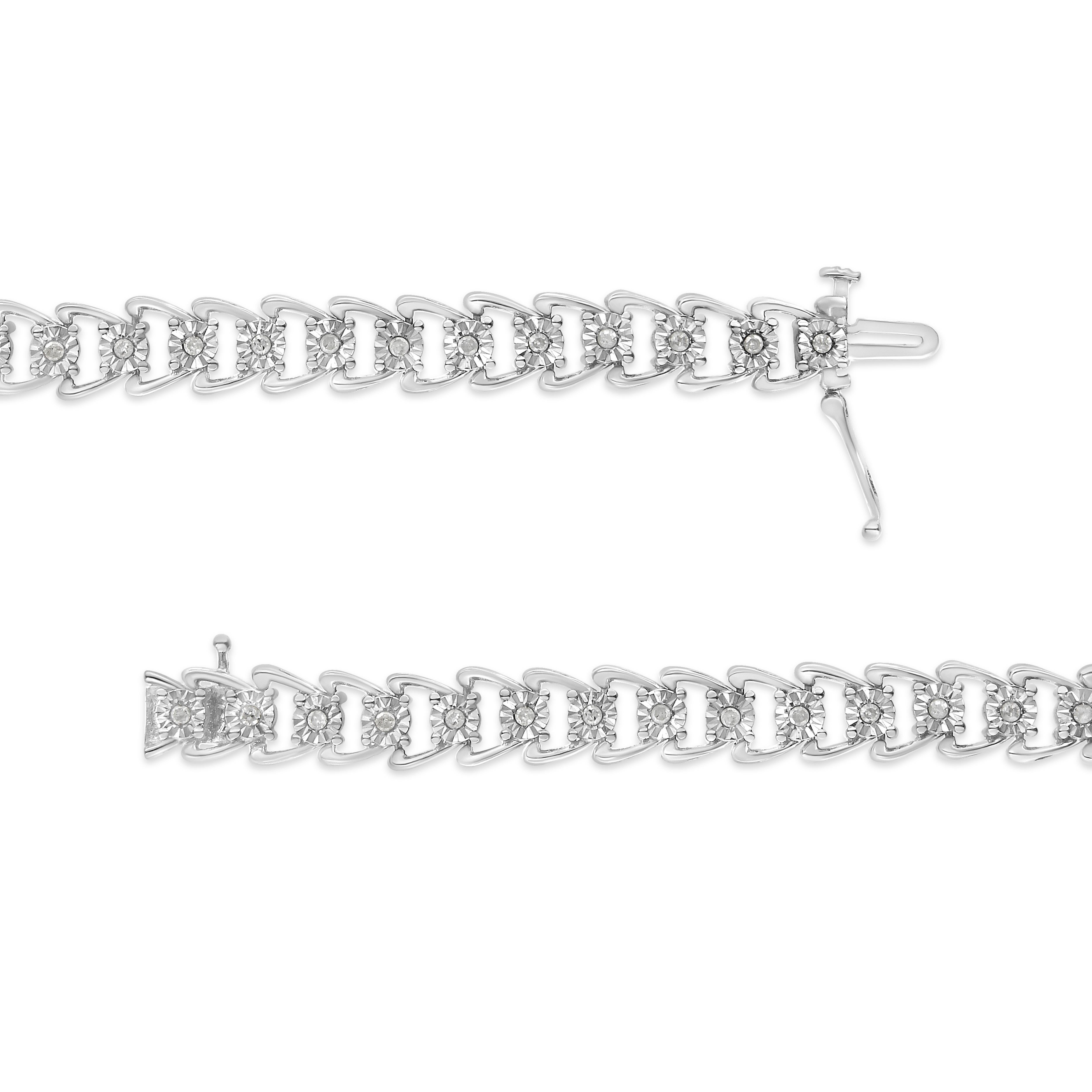 Women's .925 Sterling Silver 1/2 Carat Diamond Double Swoosh Wave Style Tennis Bracelet For Sale