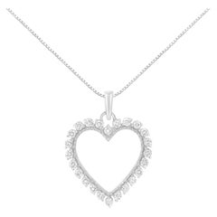 .925 Sterling Silver 1/2 Carat Diamond Encrusted Open Heart Pendant Necklace