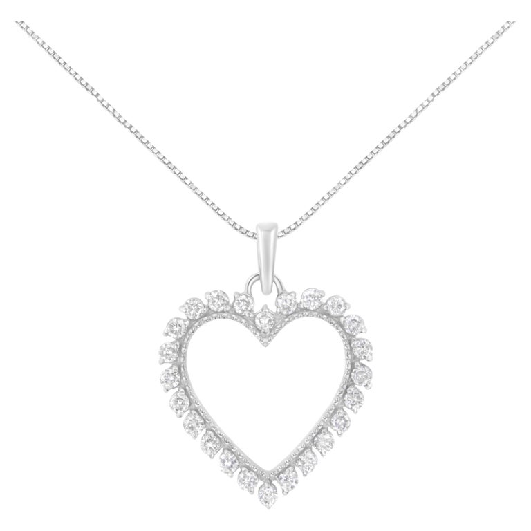 .925 Sterling Silver 1/2 Carat Diamond Encrusted Open Heart Pendant