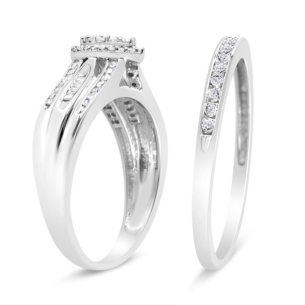 For Sale:  .925 Sterling Silver 1/2 Carat Diamond Engagement Bridal Set 3
