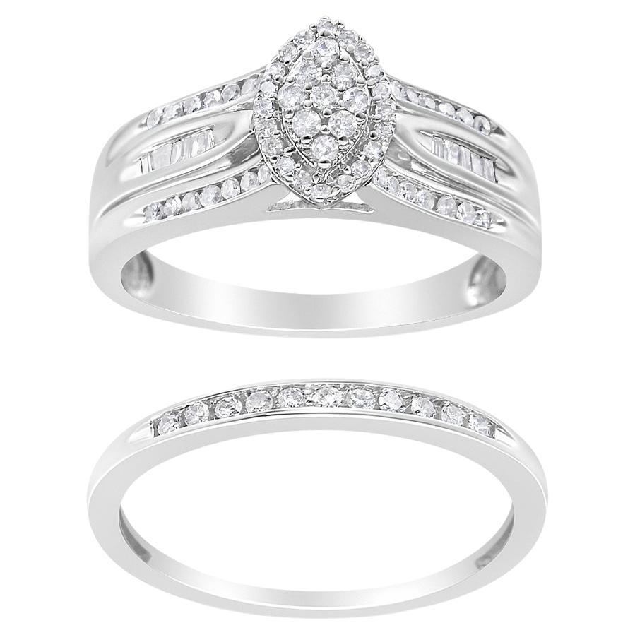 .925 Sterling Silver 1/2 Carat Diamond Engagement Bridal Set