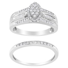 .925 Sterling Silver 1/2 Carat Diamond Engagement Bridal Set