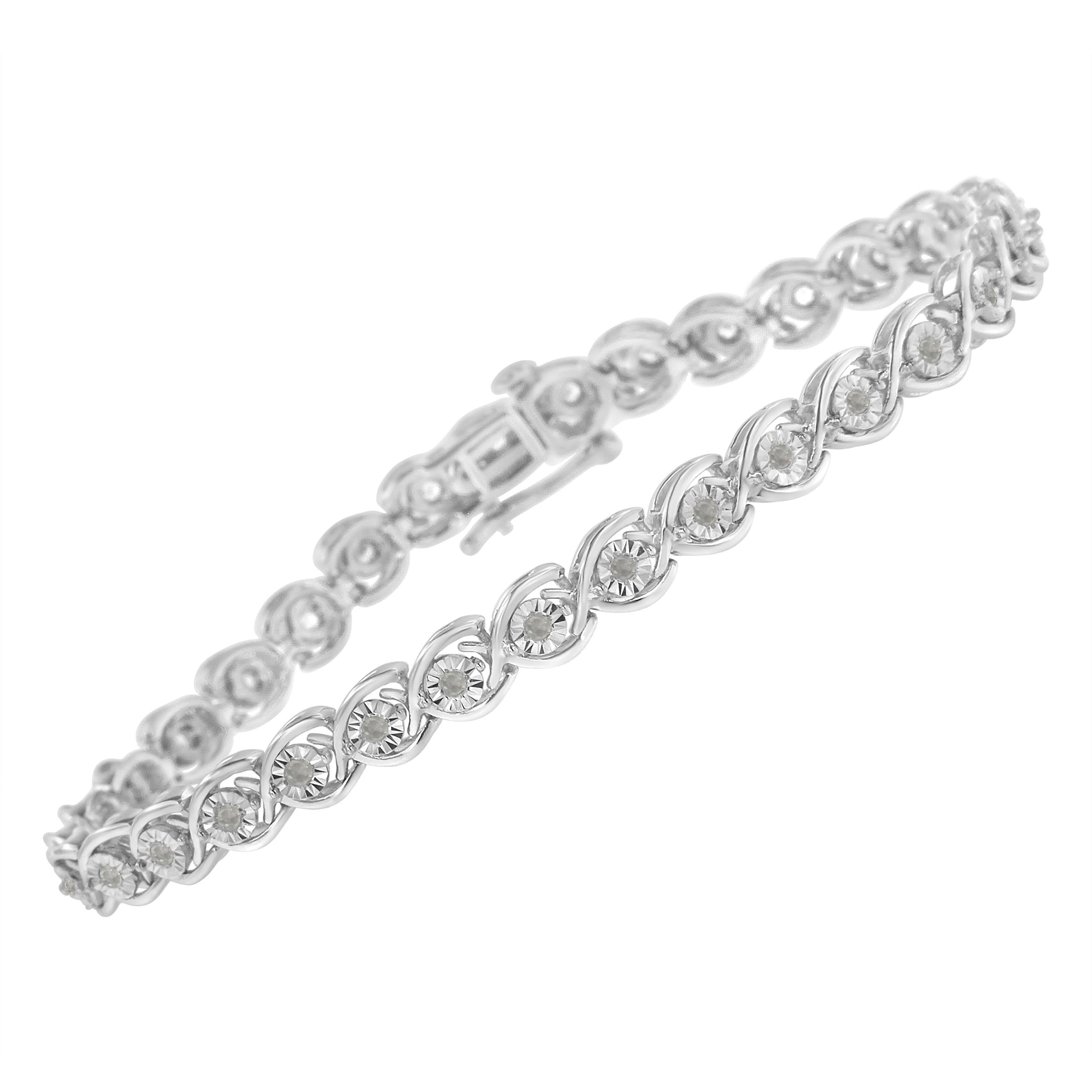 Contemporary .925 Sterling Silver 1/2 Carat Diamond Link Bracelet For Sale