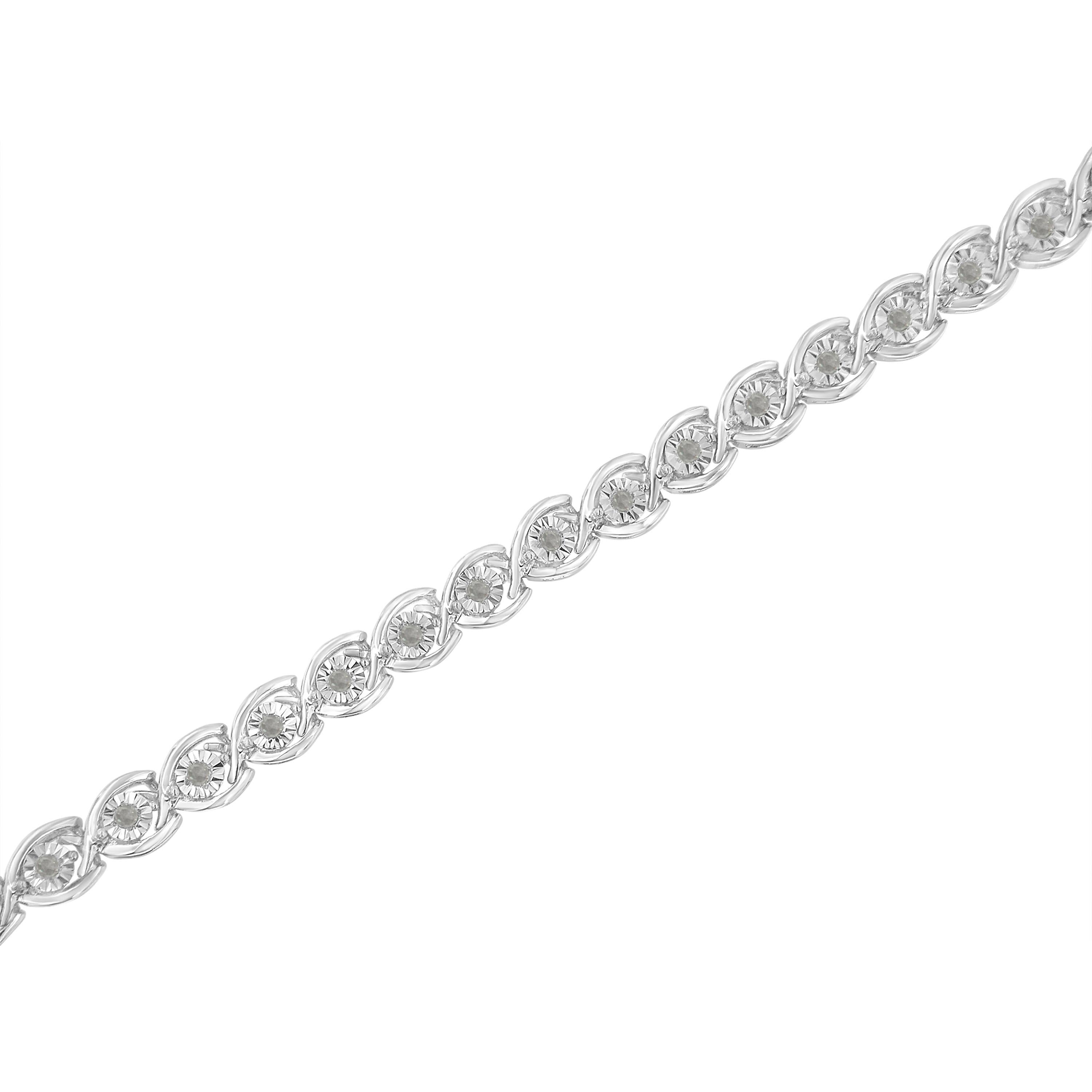 Taille ronde Bracelet à maillons en argent sterling avec diamants de 1/2 carat de .925 en vente
