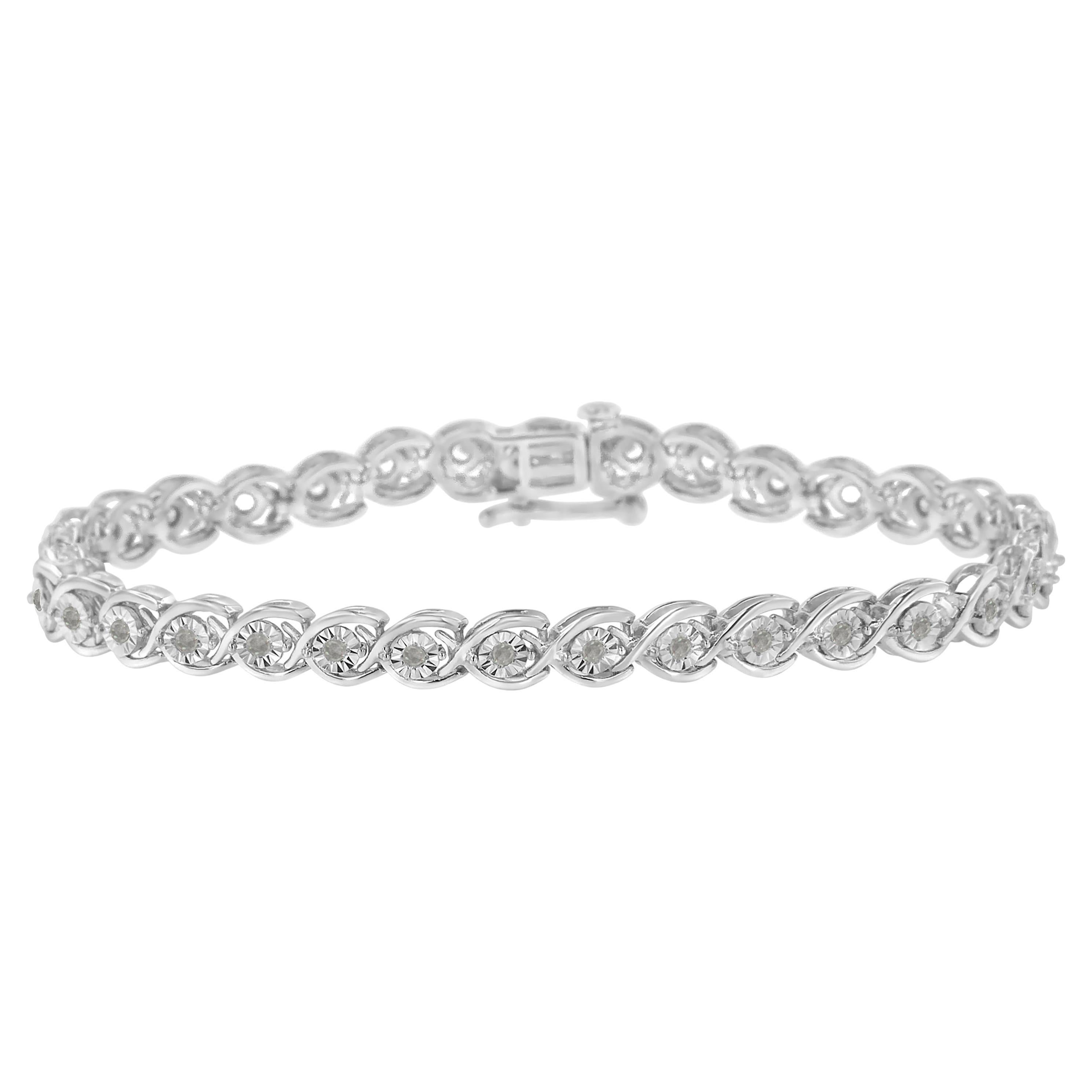 .925 Sterling Silver 1/2 Carat Diamond Link Bracelet For Sale