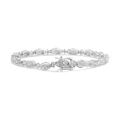 .925 Sterling Silver 1/2 Carat Diamond Marquise & Starburst Shaped Link Bracelet