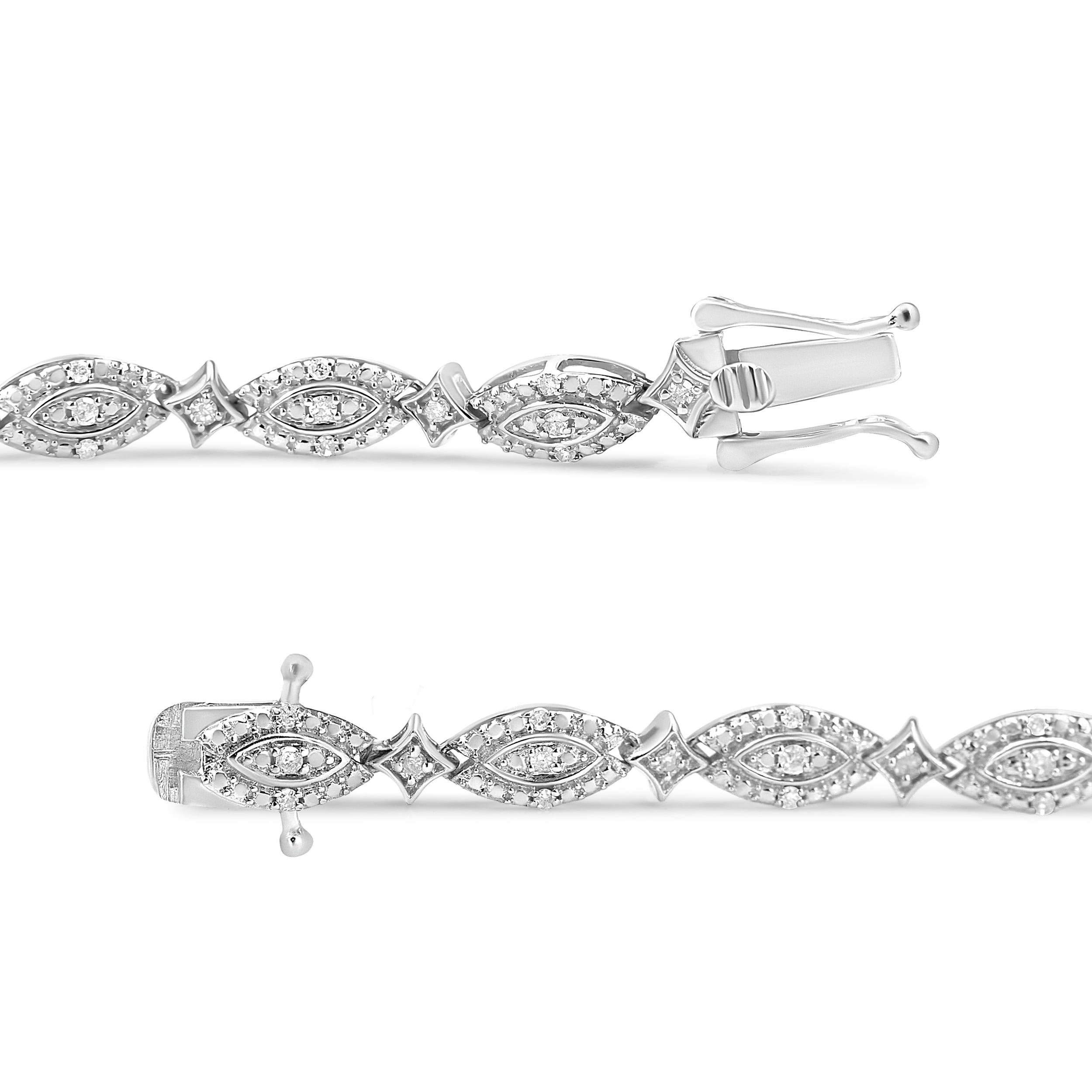 Modern .925 Sterling Silver 1/2 Carat Diamond Marquise & Starburst Shaped Link Bracelet For Sale