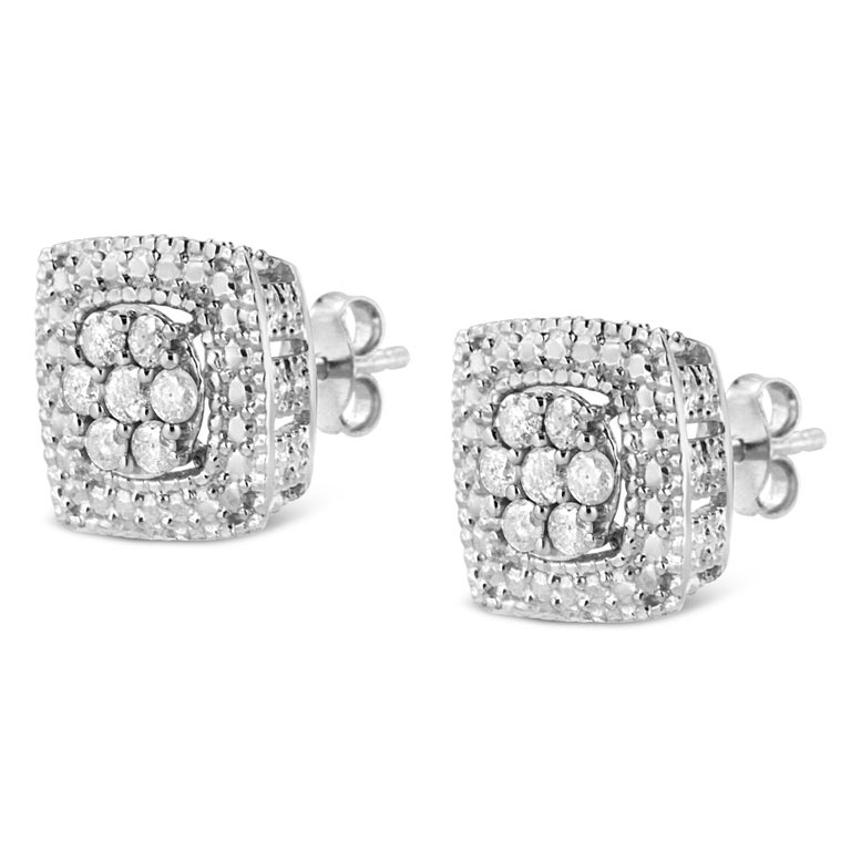 925 Sterling Silver 1/2 Carat Diamond Miligrain Square Shape Stud Earrings  For Sale at 1stDibs | 925 sk9 earrings, square shaped diamond earrings, 925  sk9 earrings worth