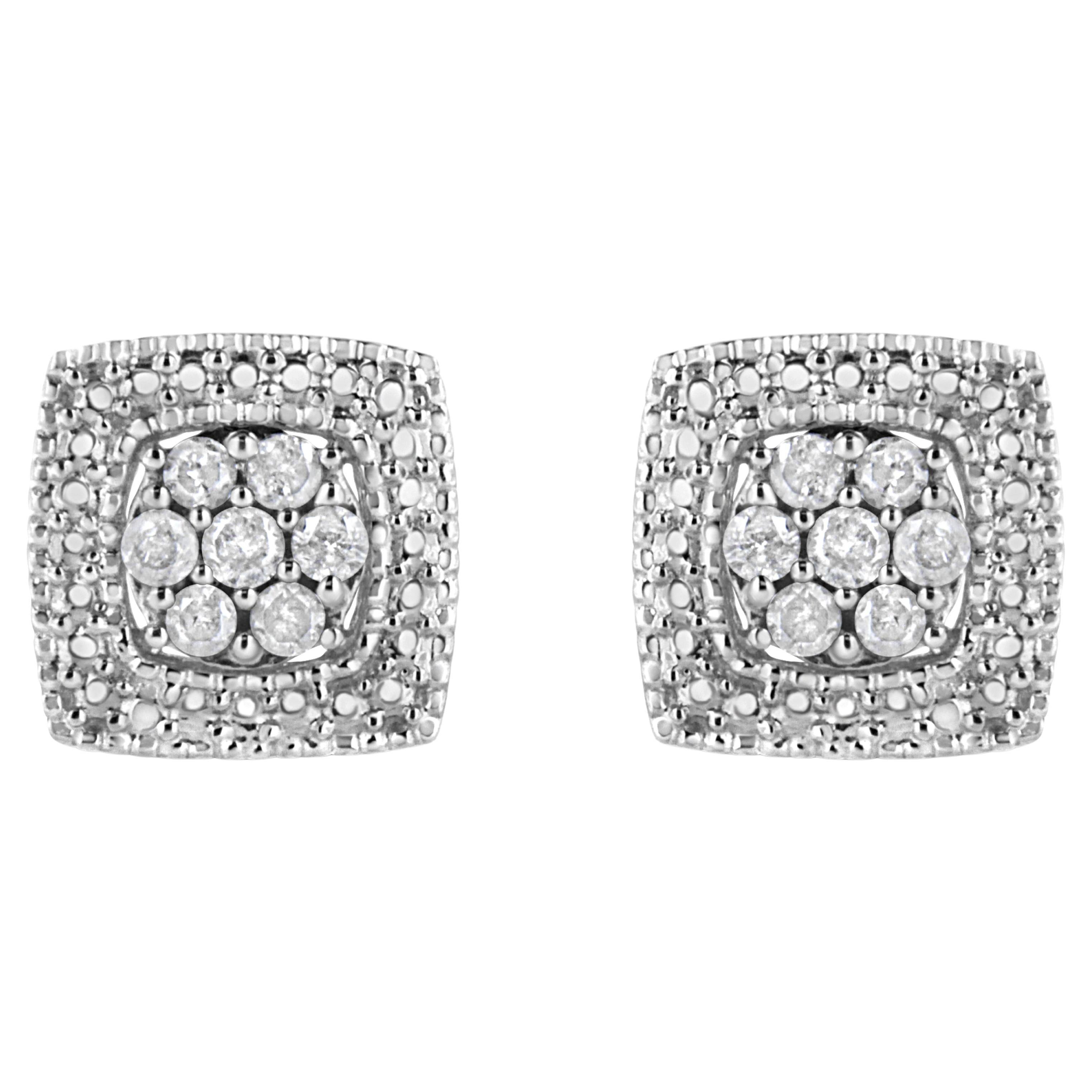 .925 Sterlingsilber 1/2 Karat Diamant Miligrain Quadratische Ohrstecker