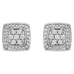 .925 Sterlingsilber 1/2 Karat Diamant Miligrain Quadratische Ohrstecker