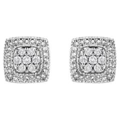 .925 Sterling Silver 1/2 Carat Diamond Miligrain Square Shape Stud Earrings