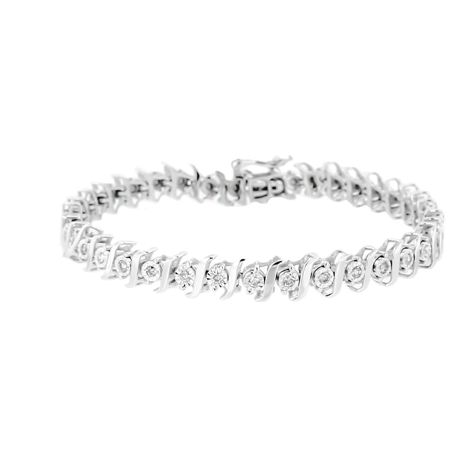 Contemporain Bracelet tennis à maillons « S » en argent sterling serti de diamants 1/2 carat de .925 carat en vente