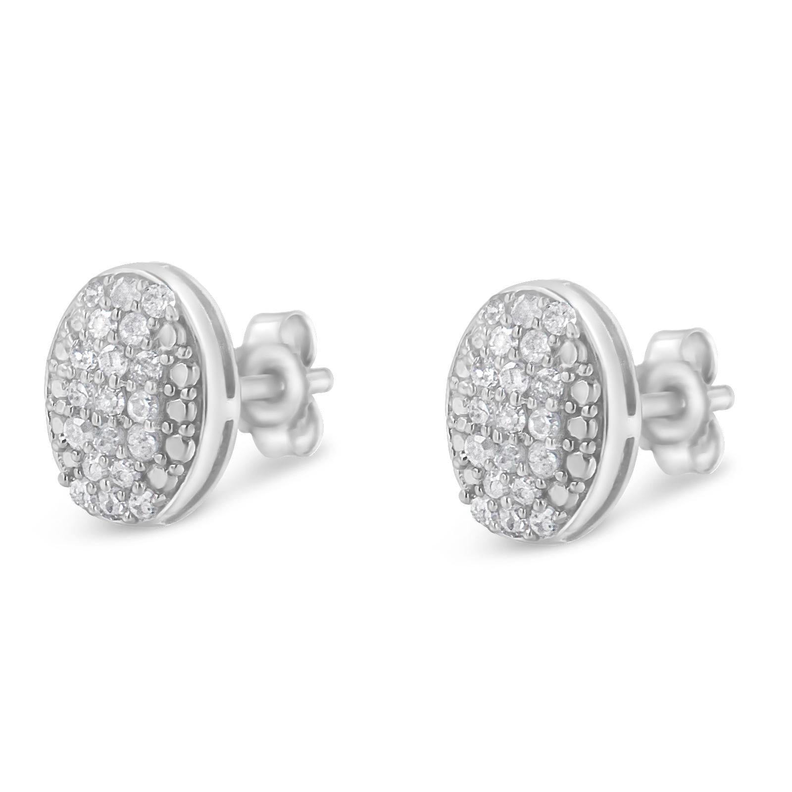 Contemporary .925 Sterling Silver 1/2 Carat Diamond Oval Stud Earrings