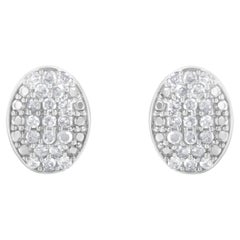 .925 Sterling Silver 1/2 Carat Diamond Oval Stud Earrings