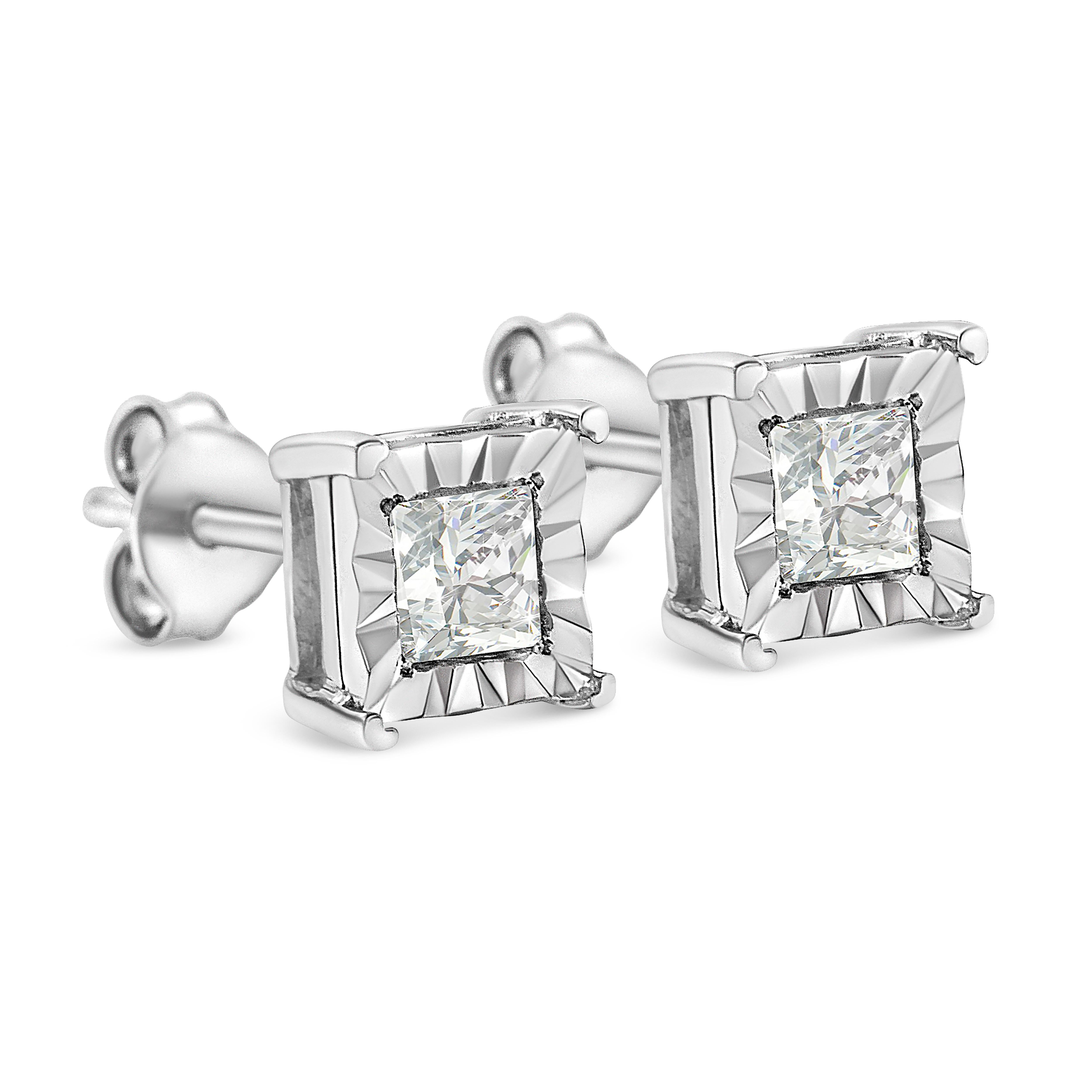 Contemporary .925 Sterling Silver 1/2 Carat Diamond Solitaire Stud Earrings For Sale