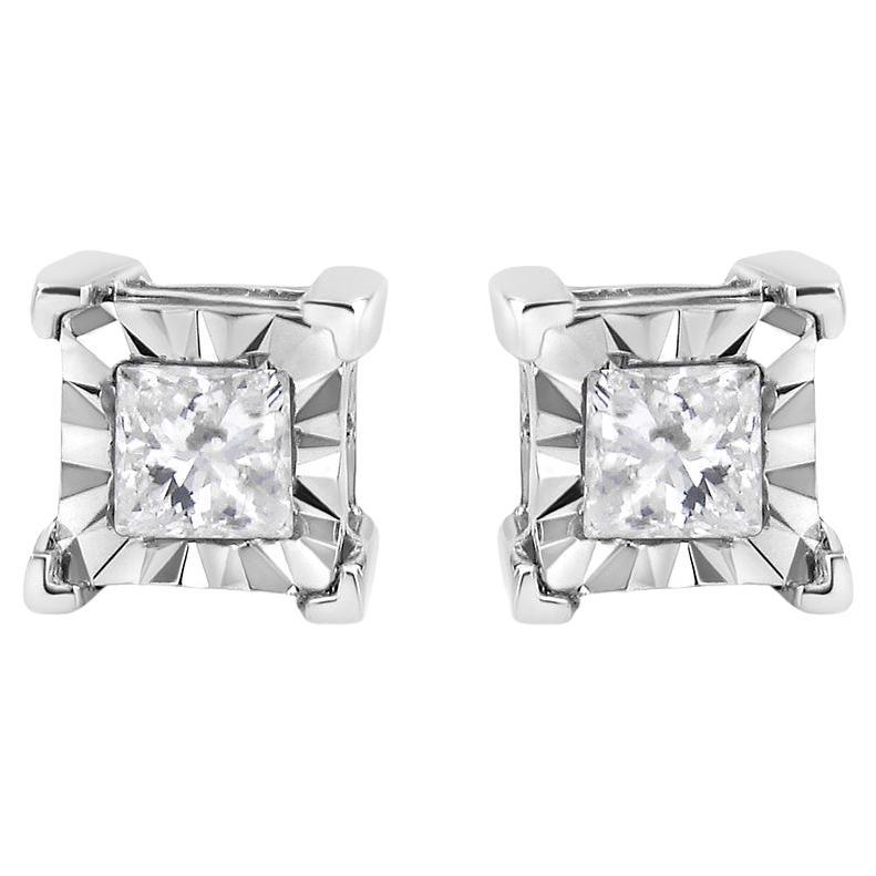 .925 Sterling Silver 1/2 Carat Diamond Solitaire Stud Earrings